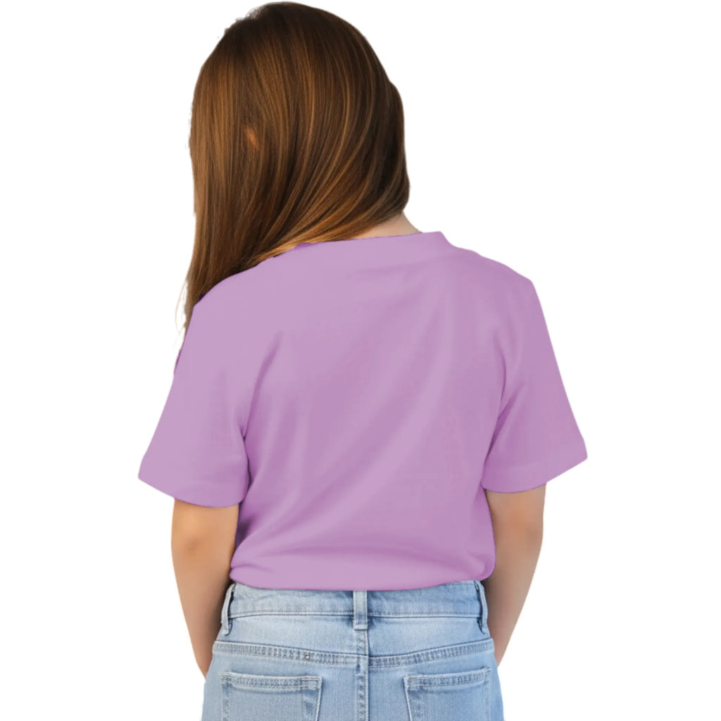 Back side of PaintzStories artistic kids t-shirt featuring Jungle Magic: Celebrating the Flamingo artwork with colourful illustration, premium cotton comfort, art tee shirt, and artwork on tshirt.