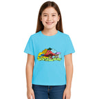 Main view of PaintzStories artistic kids t-shirt featuring Colourful Mushrooms artwork with colourful illustration, premium cotton comfort, gift for young artists, and designer kids tshirt.