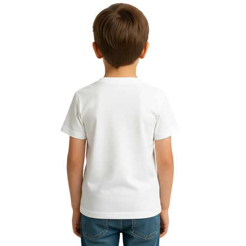 Back side of PaintzStories artistic kids t-shirt featuring Crocodile & Lion’s Friendship: Crocodile Spotlight artwork with colourful illustration, premium cotton comfort, designer kids tshirt, and artist tees.