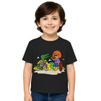 Main view of PaintzStories artistic kids t-shirt featuring Crocodile and Lion's Friendship artwork with colourful illustration, premium cotton comfort, artwork on tshirt, and creative kids fashion.
