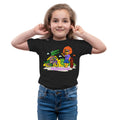 Main view of PaintzStories artistic kids t-shirt featuring Crocodile and Lion's Friendship artwork with colourful illustration, premium cotton comfort, kids artistic t-shirt, and birthday gift for kids.