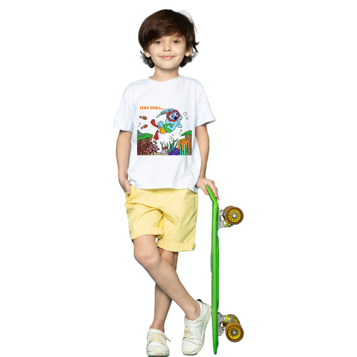 Main view of PaintzStories artistic kids t-shirt featuring Diving Rabbit artwork with colourful illustration, premium cotton comfort, artist tees, and unisex cotton tshirt.