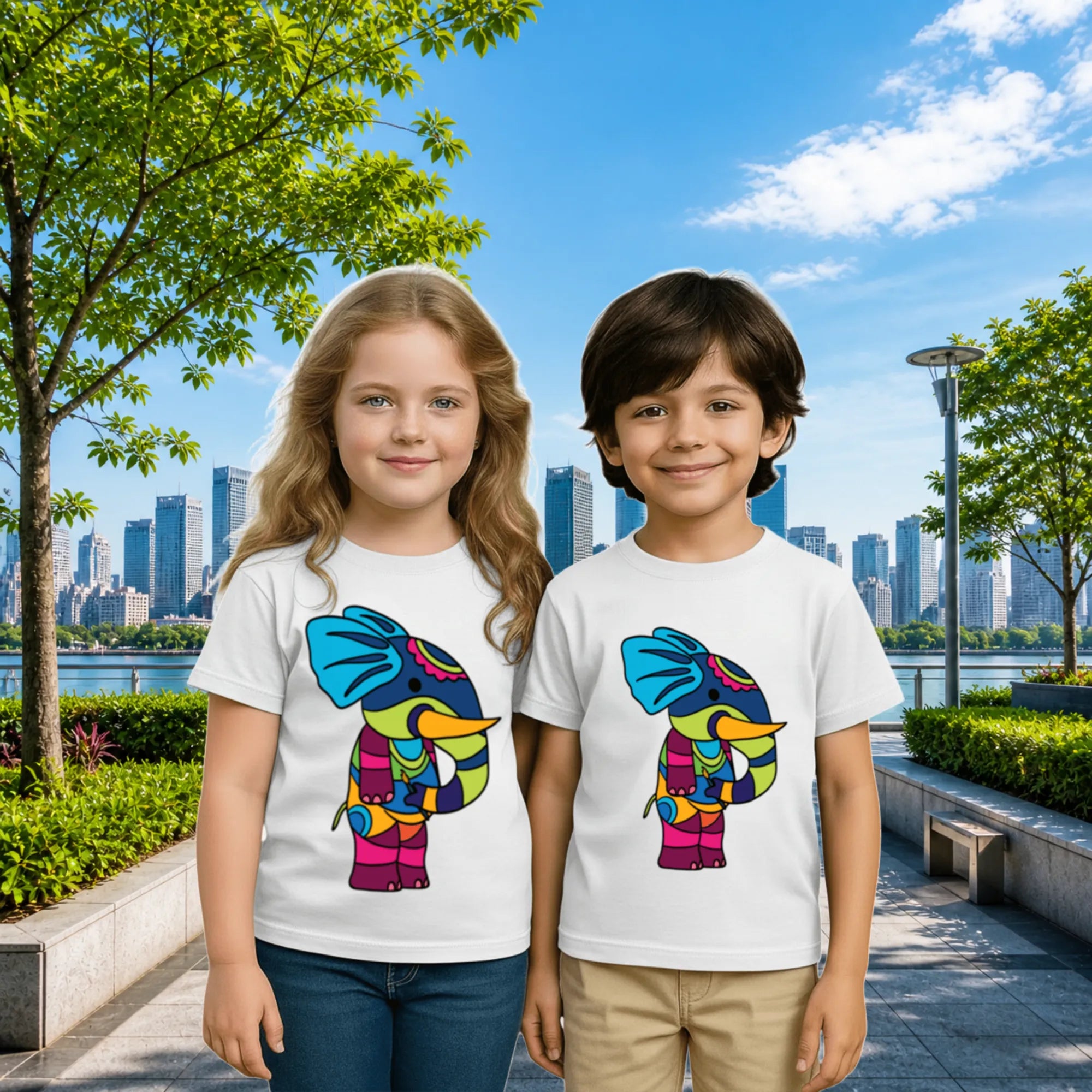 Lifestyle image of PaintzStories artistic kids t-shirt featuring PS(PaintzStories) Animals artwork with colourful illustration, premium cotton comfort, gift for young artists, and birthday gift for kids.
