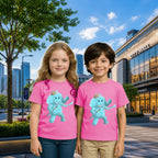 Lifestyle image of PaintzStories artistic kids t-shirt featuring Jungle Magic: Celebrating the Elephant artwork with colourful illustration, premium cotton comfort, colourful kids wear, and kids artistic t-shirt.