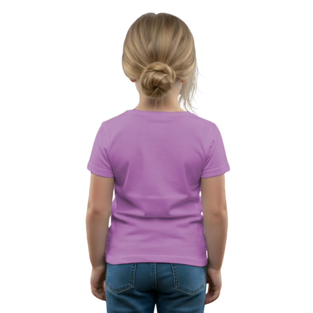 Back side of PaintzStories artistic kids t-shirt featuring Jungle Magic: Celebrating the Flamingo artwork with colourful illustration, premium cotton comfort, art tee shirt, and creative kids fashion.