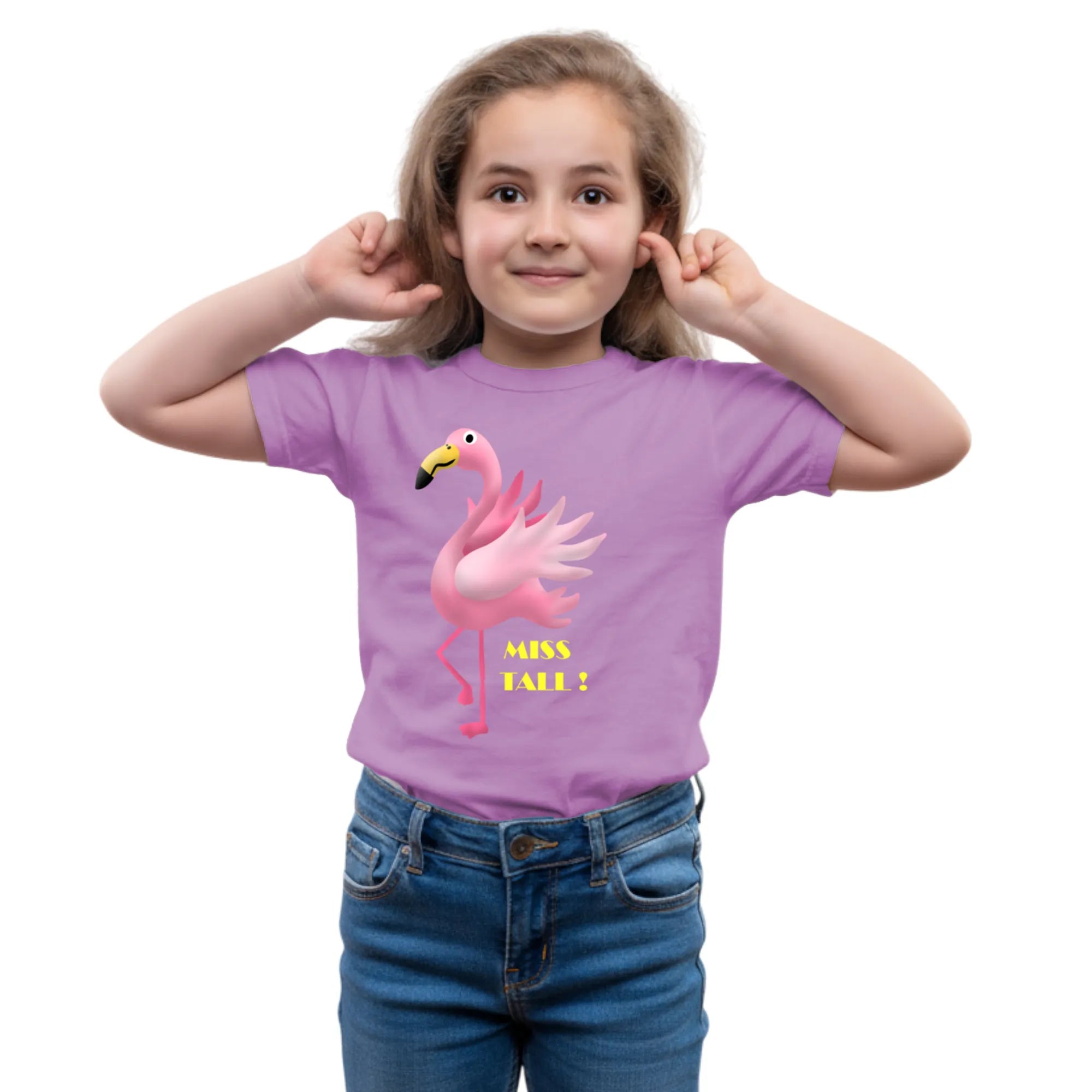 Main view of PaintzStories artistic kids t-shirt featuring Jungle Magic: Celebrating the Flamingo artwork with colourful illustration, premium cotton comfort, creative kids fashion, and colourful kids wear.