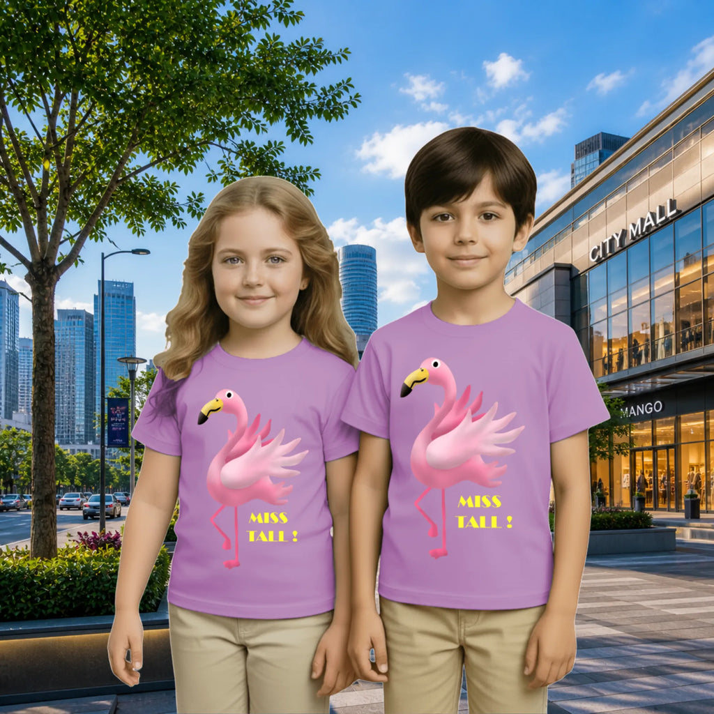 Lifestyle image of PaintzStories artistic kids t-shirt featuring Jungle Magic: Celebrating the Flamingo artwork with colourful illustration, premium cotton comfort, artwork on tshirt, and gift for young artists.