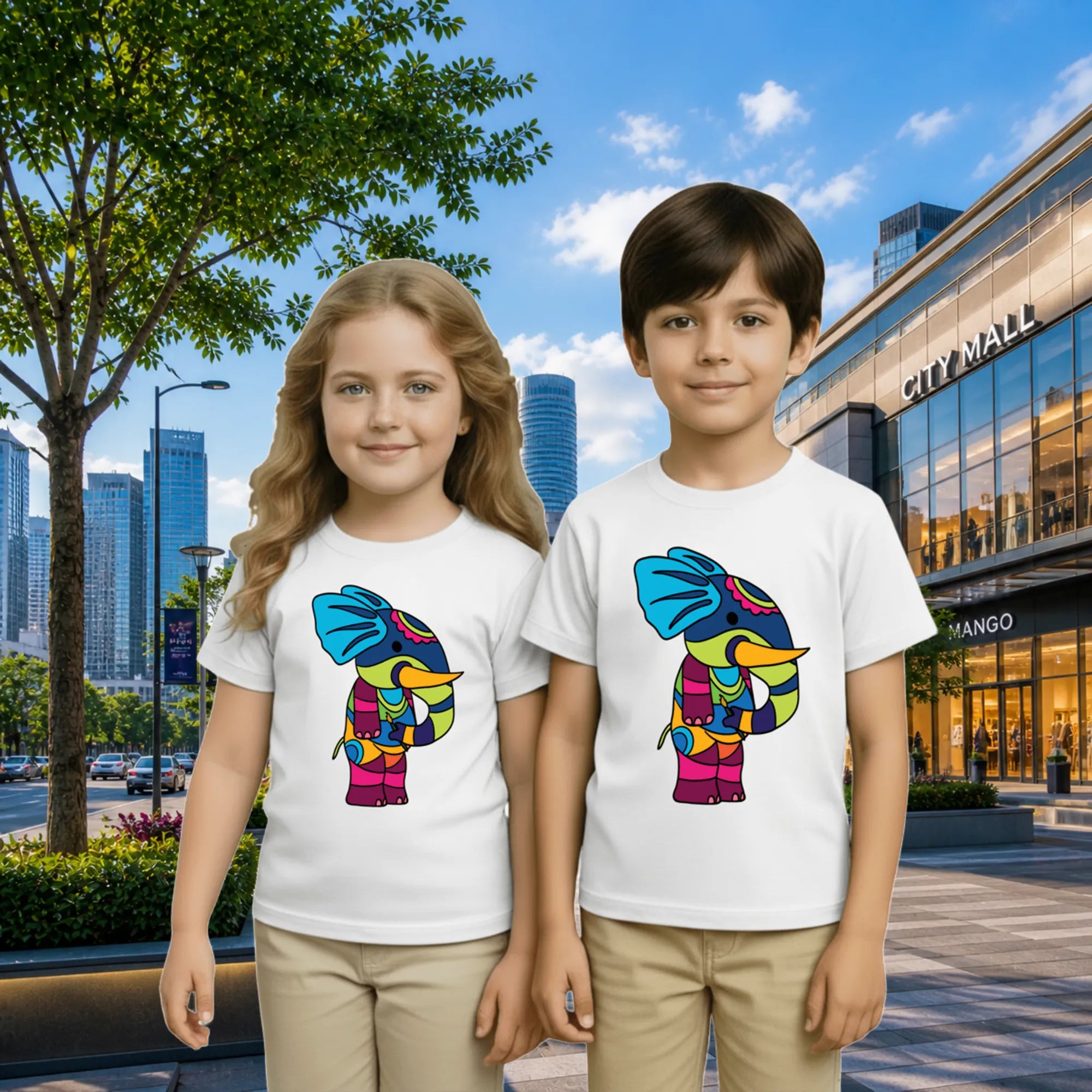 Lifestyle image of PaintzStories artistic kids t-shirt featuring PS(PaintzStories) Animals artwork with colourful illustration, premium cotton comfort, art tee shirt, and artist tees.