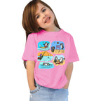 Main view of PaintzStories artistic kids t-shirt featuring Two Adventurous Penguins - Light Pink artwork with colourful illustration, premium cotton comfort, colourful kids wear, and creative kids fashion.