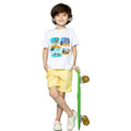 Main view of PaintzStories artistic kids t-shirt featuring Two Adventurous Penguins - White artwork with colourful illustration, premium cotton comfort, gift for young artists, and kids artistic t-shirt.
