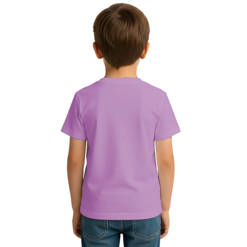Back side of PaintzStories artistic kids t-shirt featuring Four Cats at Sunset: Two Take the Spotlight artwork with colourful illustration, premium cotton comfort, colourful kids wear, and artwork on tshirt.