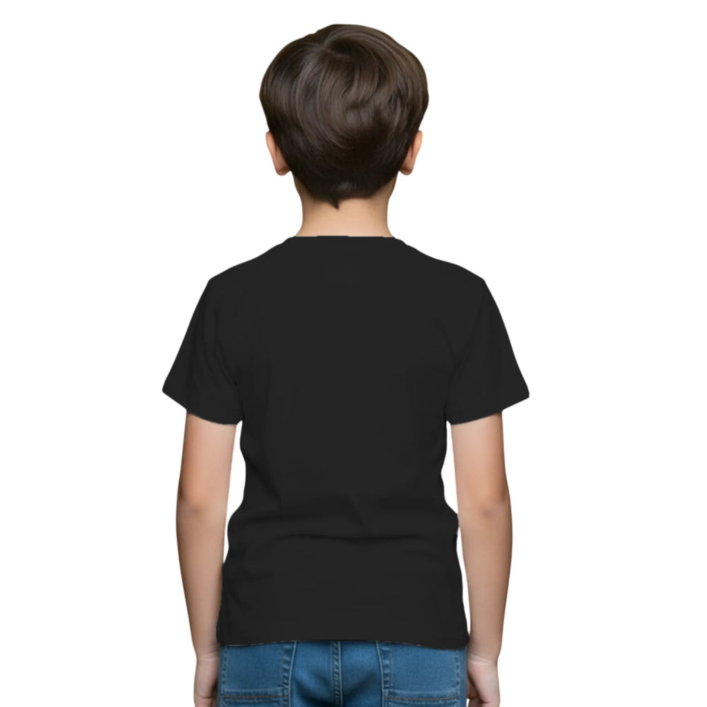 Back side of PaintzStories artistic kids t-shirt featuring Escape to Space artwork with colourful illustration, premium cotton comfort, designer kids tshirt, and creative kids fashion.