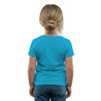 Back side of PaintzStories artistic kids t-shirt featuring Escape to Space - Light Blue artwork with colourful illustration, premium cotton comfort, gift for young artists, and creative kids fashion.