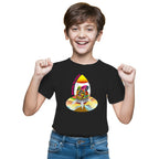 Main view of PaintzStories artistic kids t-shirt featuring Escape to Space artwork with colourful illustration, premium cotton comfort, artwork on tshirt, and colourful kids wear.