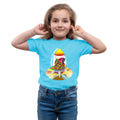 Main view of PaintzStories artistic kids t-shirt featuring Escape to Space - Light Blue artwork with colourful illustration, premium cotton comfort, designer kids tshirt, and colourful kids wear.