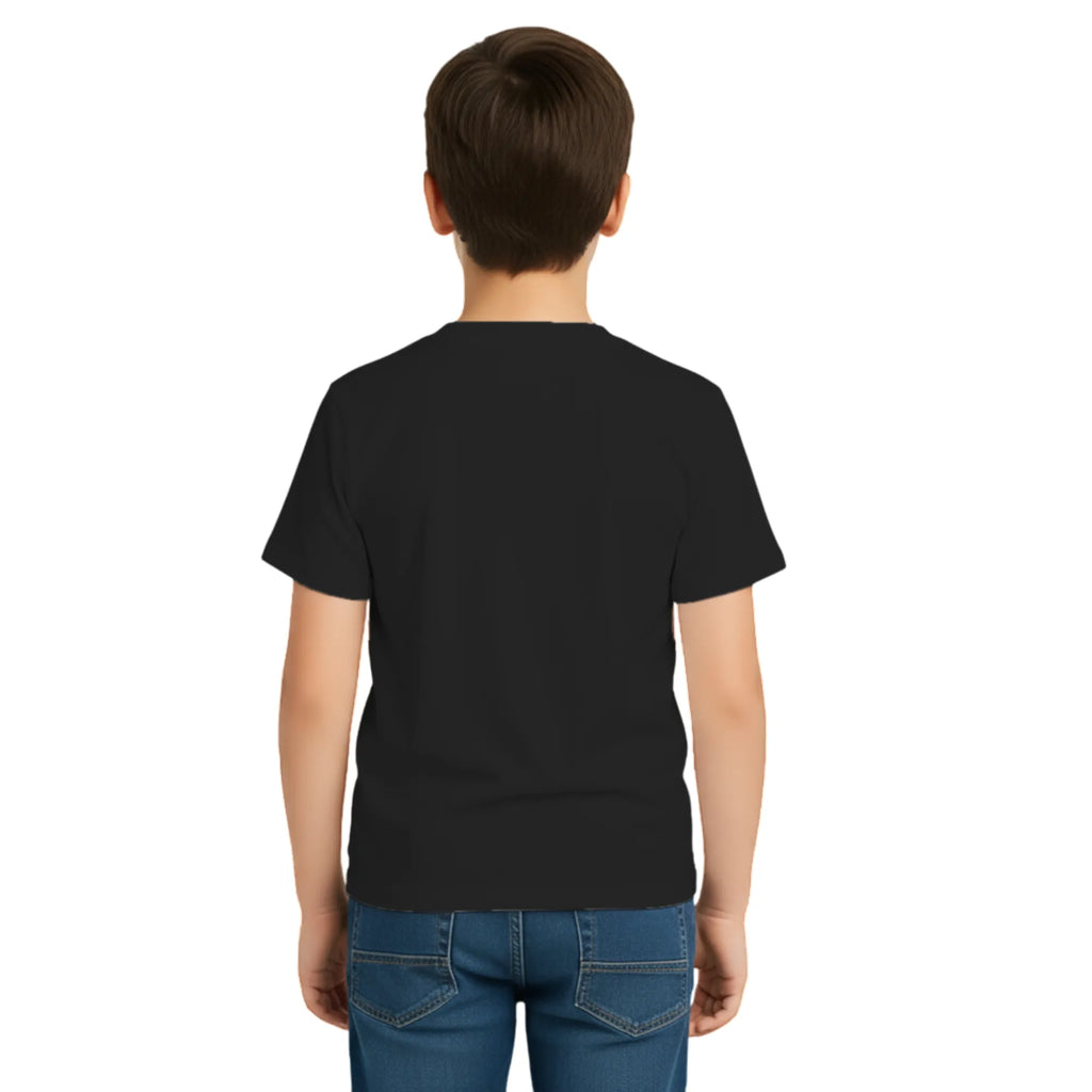 Back side of PaintzStories artistic kids t-shirt featuring Three Giraffes artwork with colourful illustration, premium cotton comfort, artist tees, and unisex cotton tshirt.