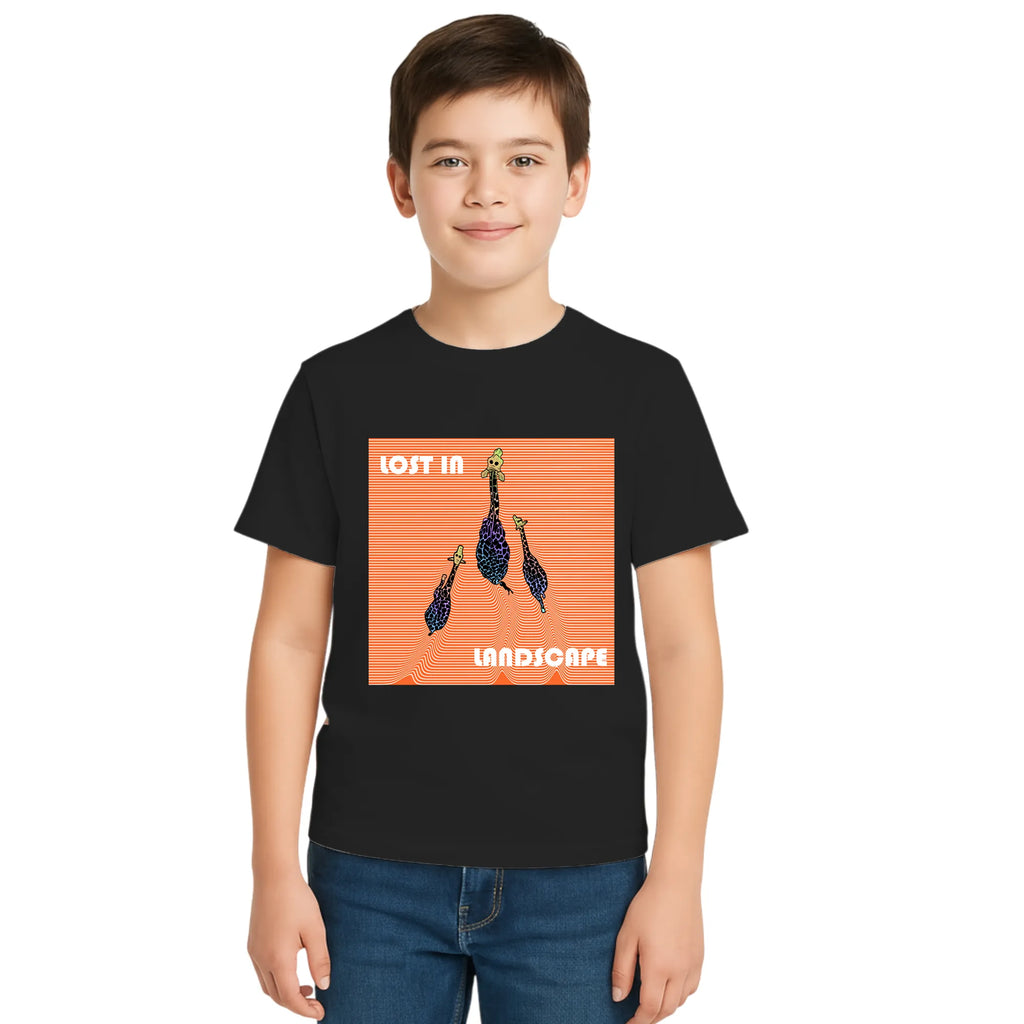 Main view of PaintzStories artistic kids t-shirt featuring Three Giraffes artwork with colourful illustration, premium cotton comfort, creative kids fashion, and art tee shirt.