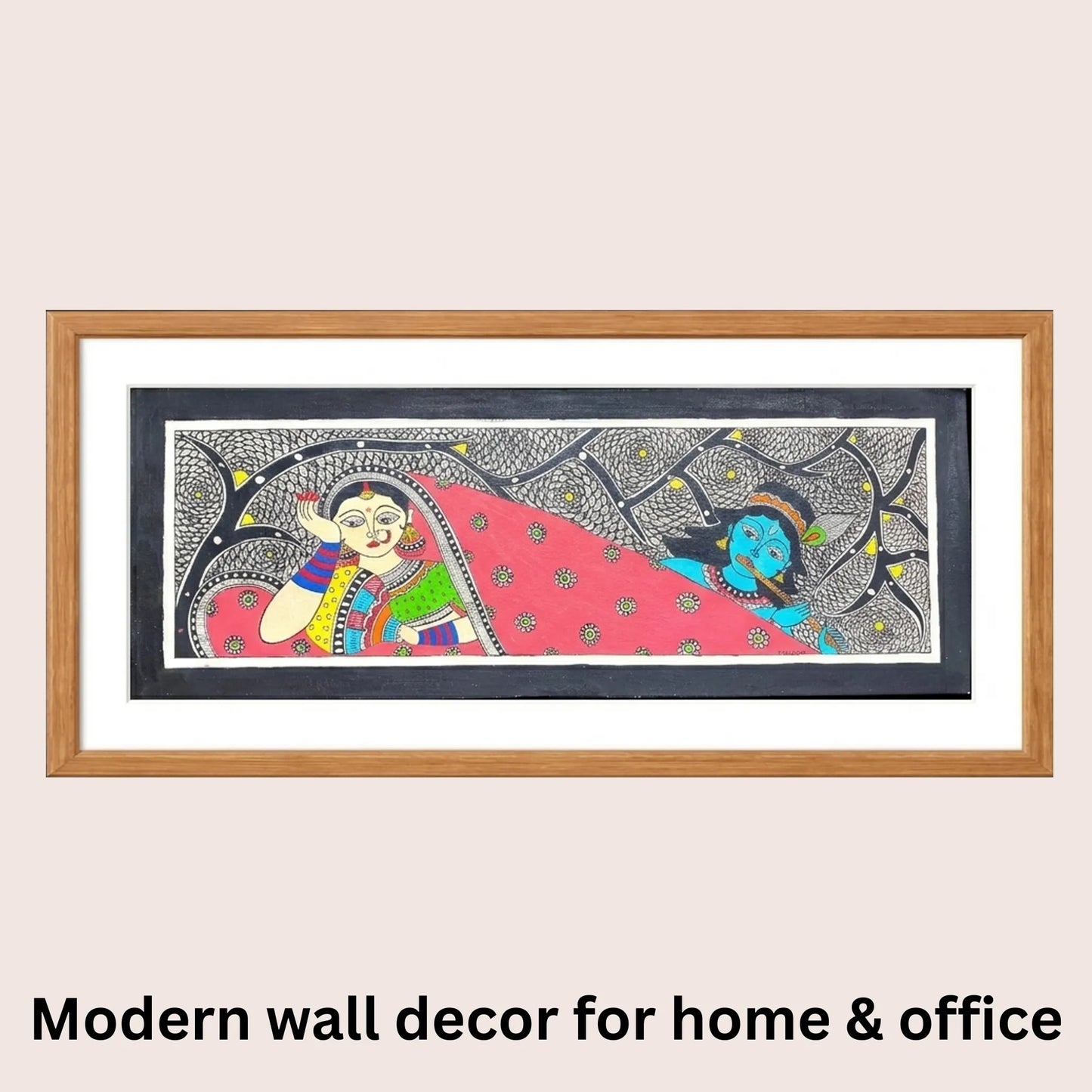 Krishna Flute Dance Madhubani art in modern home decor