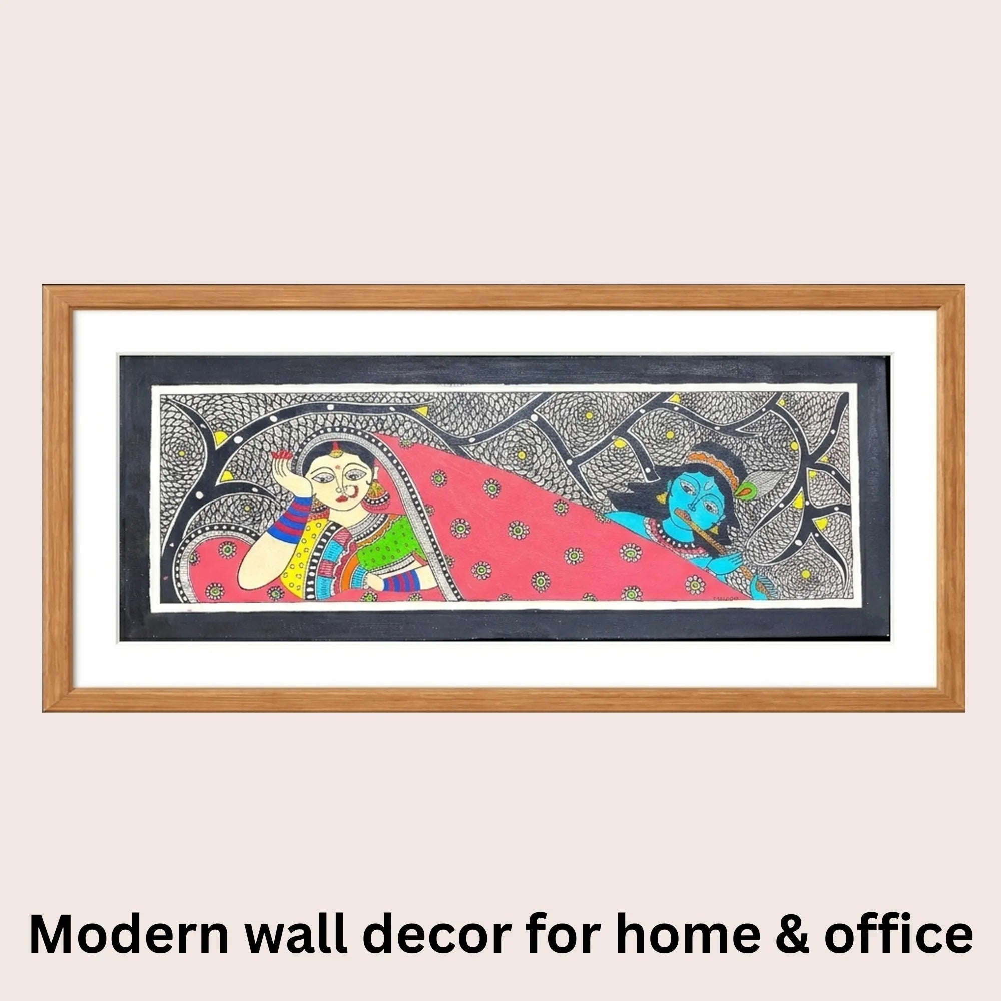 Krishna Flute Dance Madhubani art in modern home decor