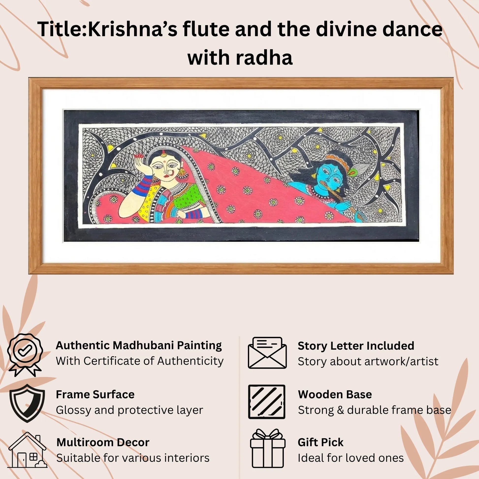 Krishna Flute Dance handmade painting authenticity certificate
