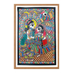 Madhubani painting Krishna Radha Courtship, handmade Mithila art wall decor, size 22 x 15 inch