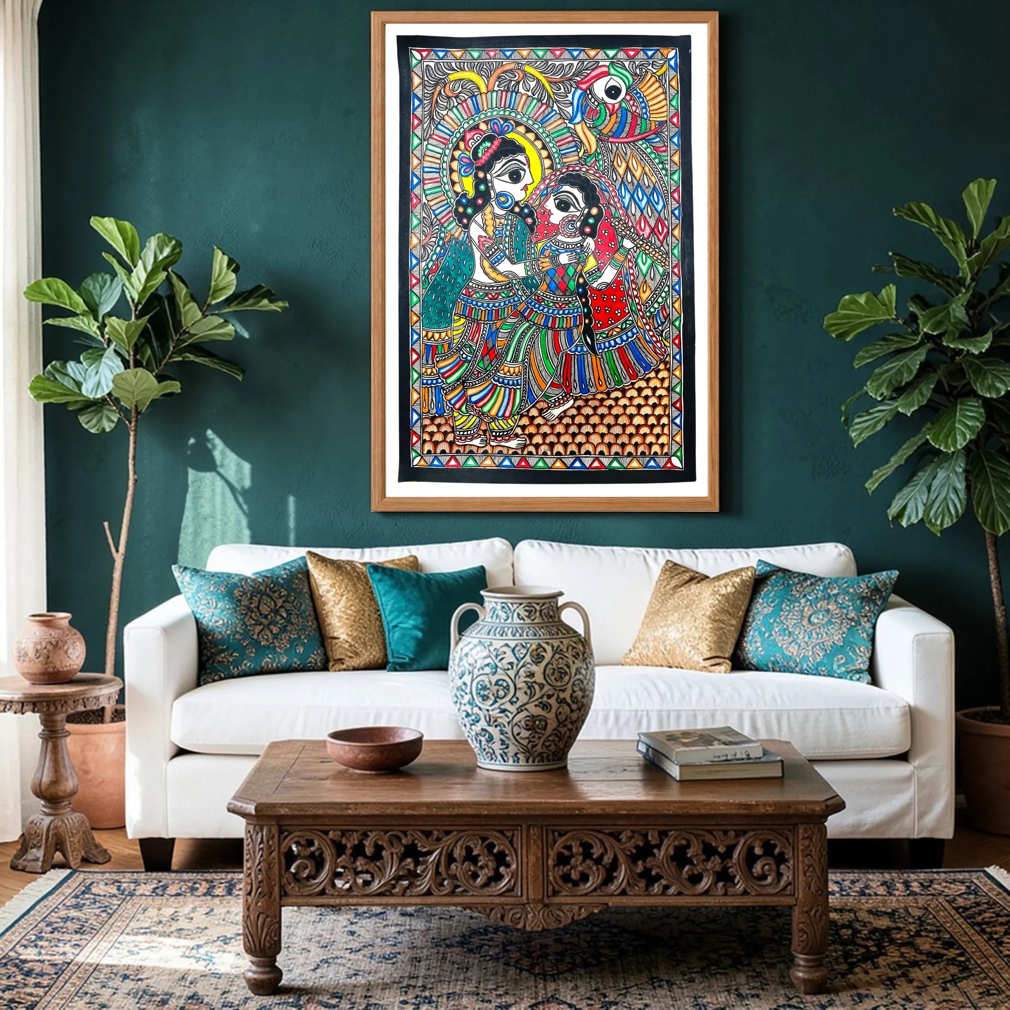 Krishna Radha Courtship artwork above sofa