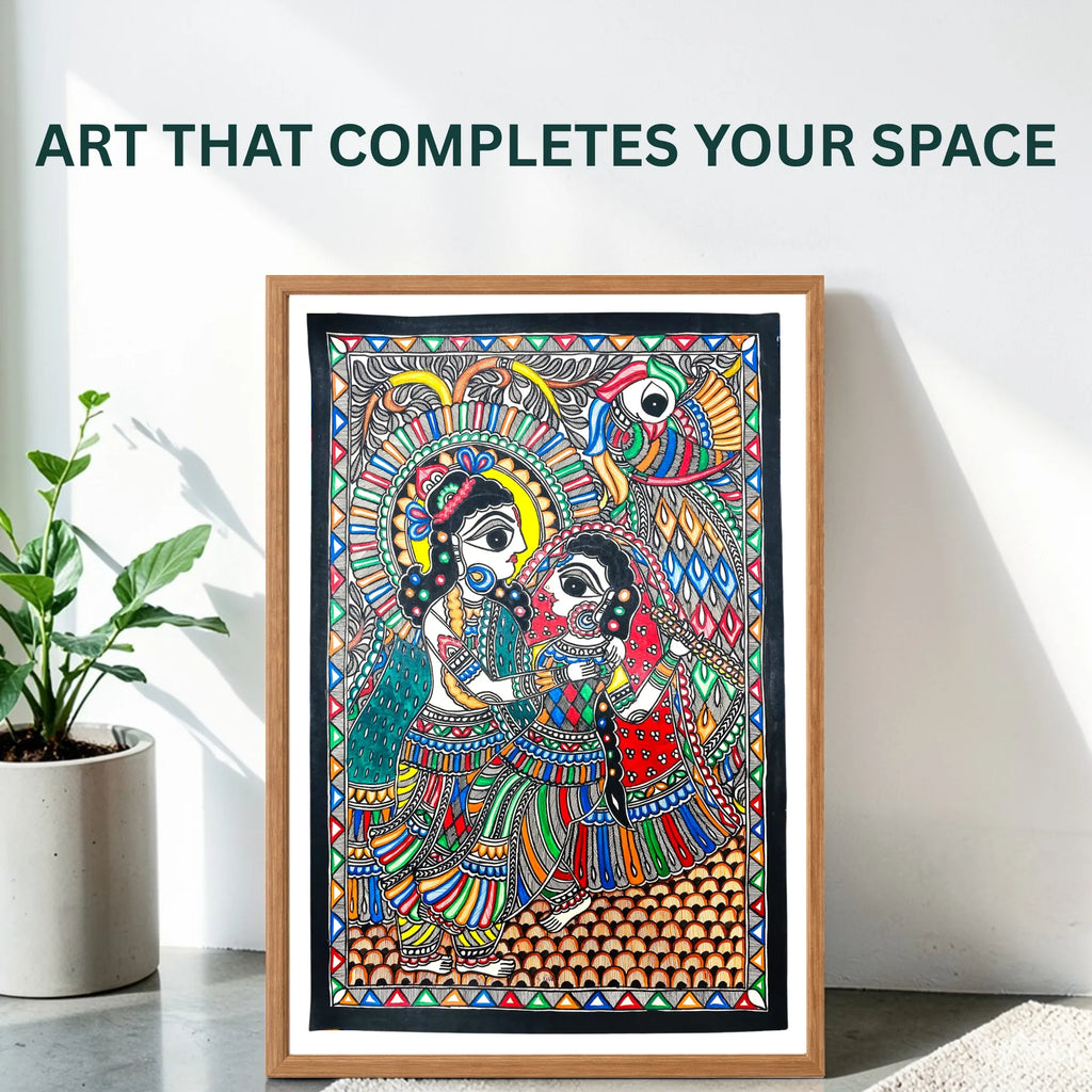 Krishna Radha Courtship painting handmade details