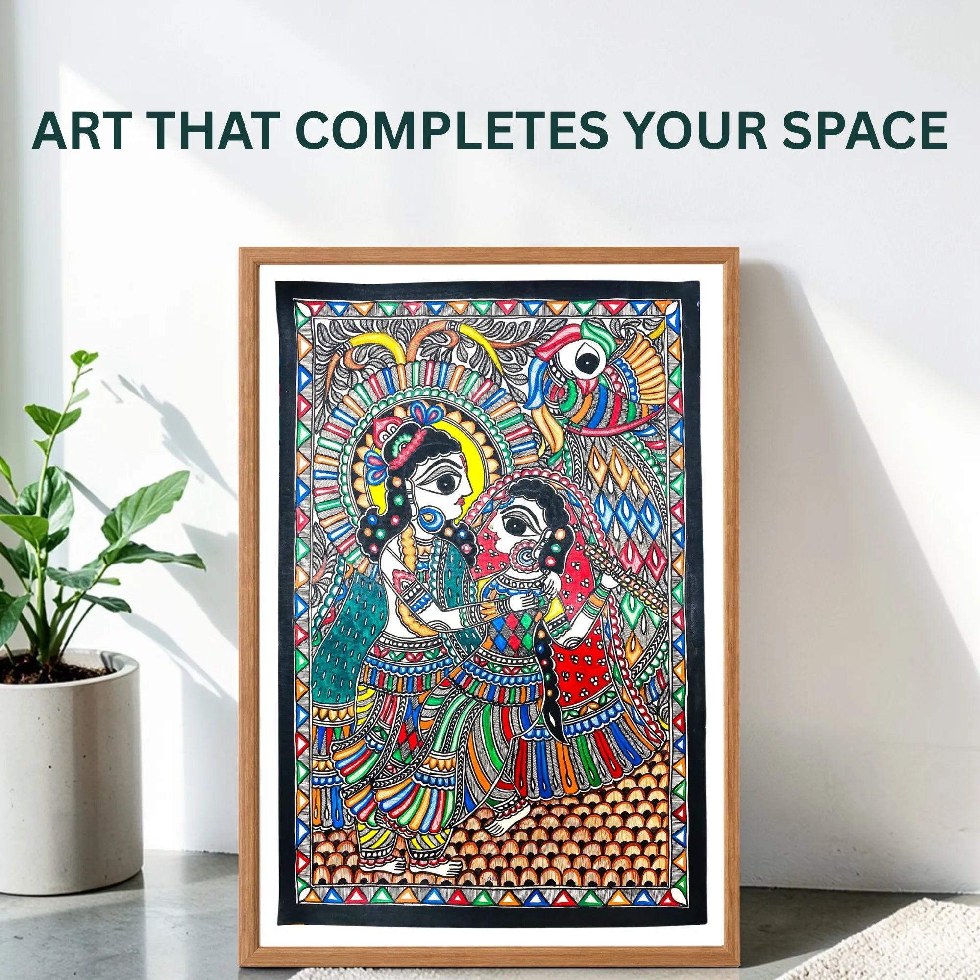 Krishna Radha Courtship painting handmade details