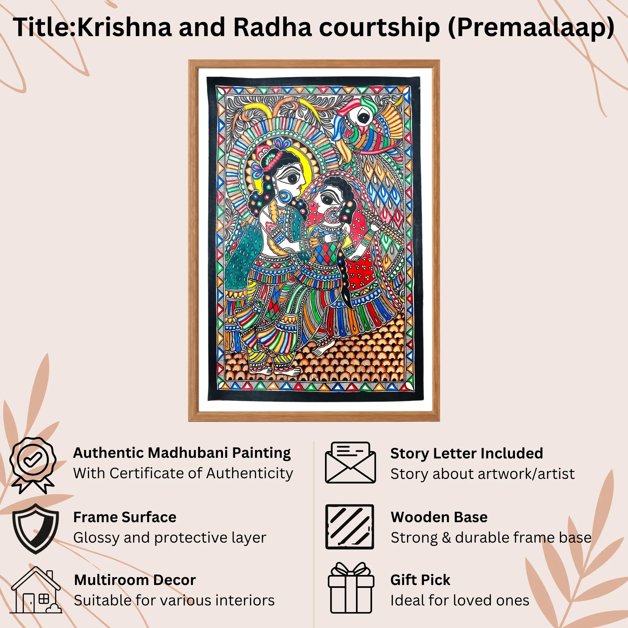 Krishna Radha Courtship handmade painting authenticity certificate