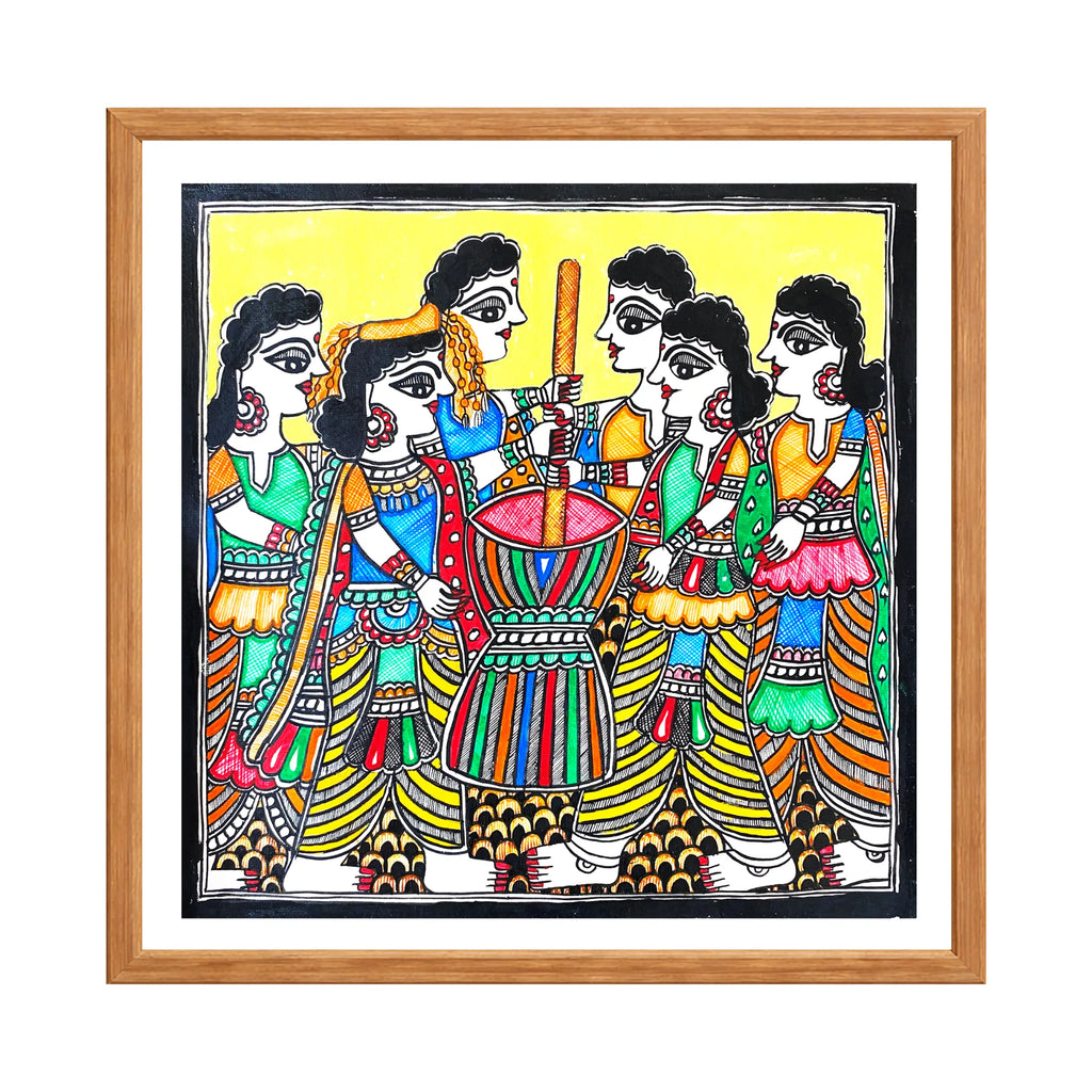 Madhubani painting Othangar, handmade Mithila art wall decor, size 12 x 12 inch