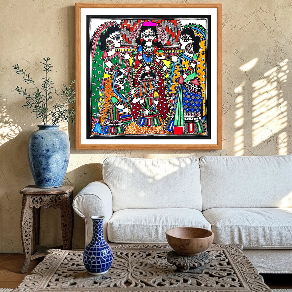 Sindoor Daan artwork above sofa