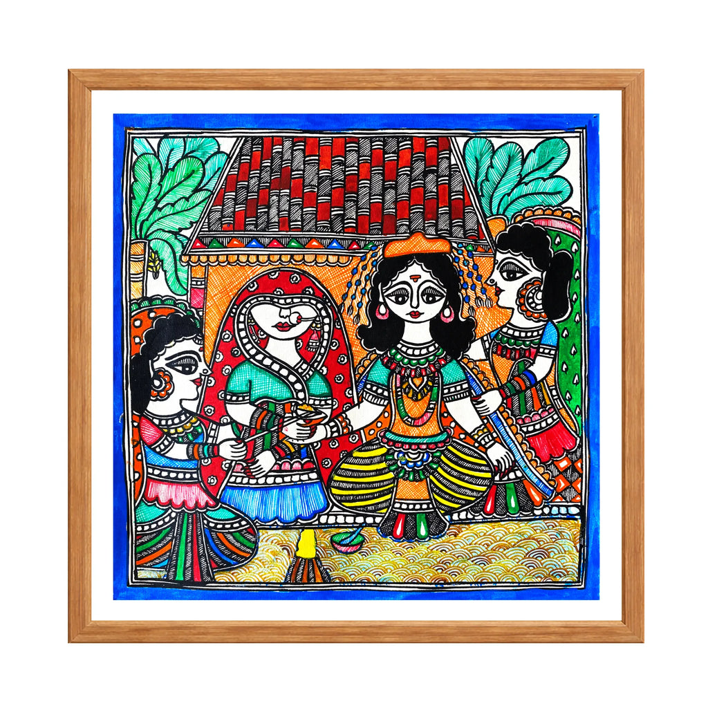 Madhubani painting Panigrahan Sanskar, handmade Mithila art wall decor, size 12 x 12 inch