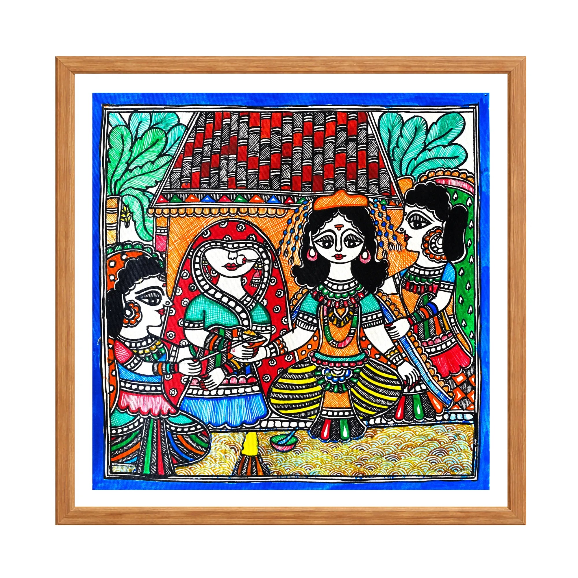 Madhubani painting Panigrahan Sanskar, handmade Mithila art wall decor, size 12 x 12 inch