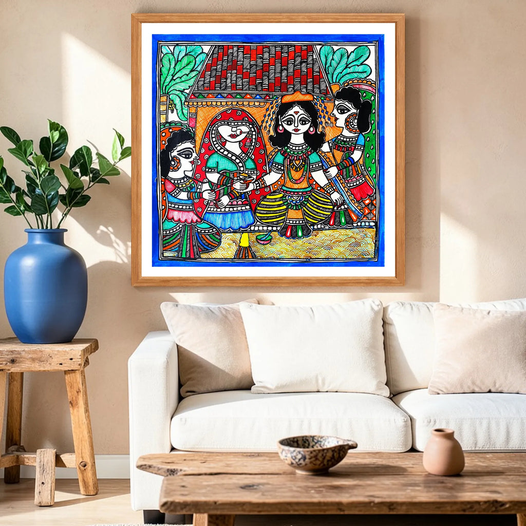 Panigrahan Sanskar artwork above sofa
