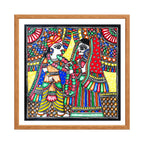Madhubani painting Jai Mala, handmade Mithila art wall decor, size 12 x 12 inch