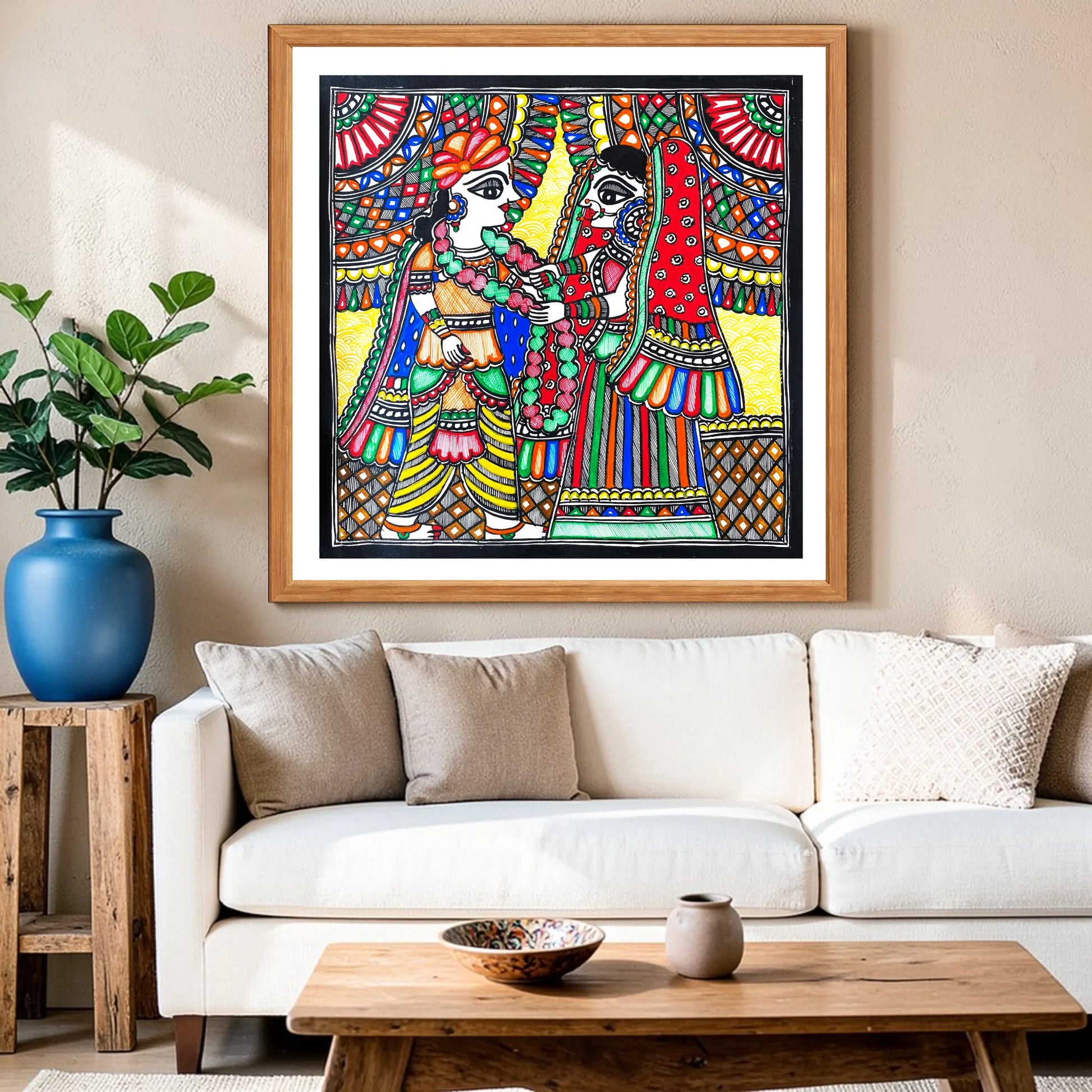 Jai Mala artwork above sofa