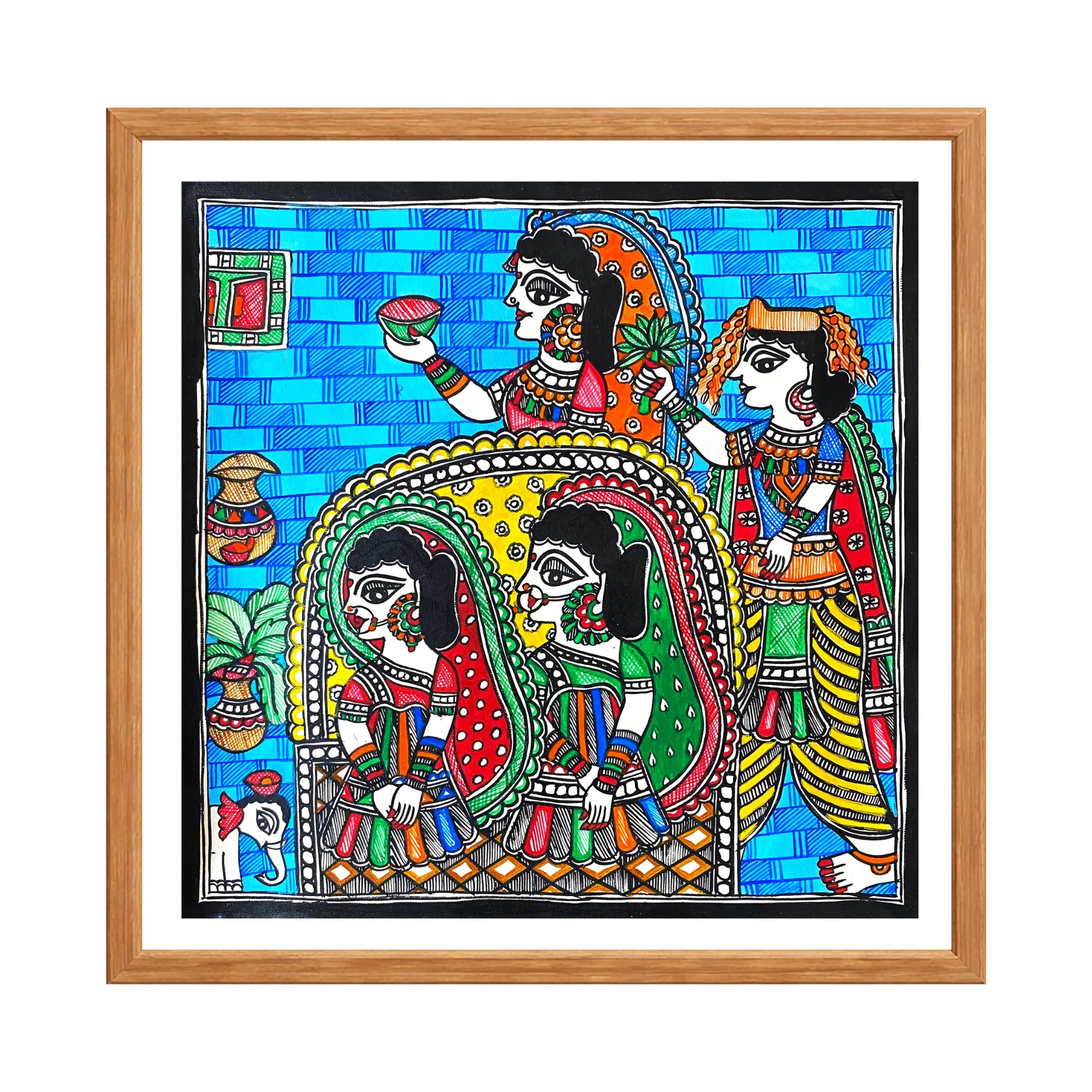 Madhubani painting Kanya Nirikshan, handmade Mithila art wall decor, size 12 x 12 inch