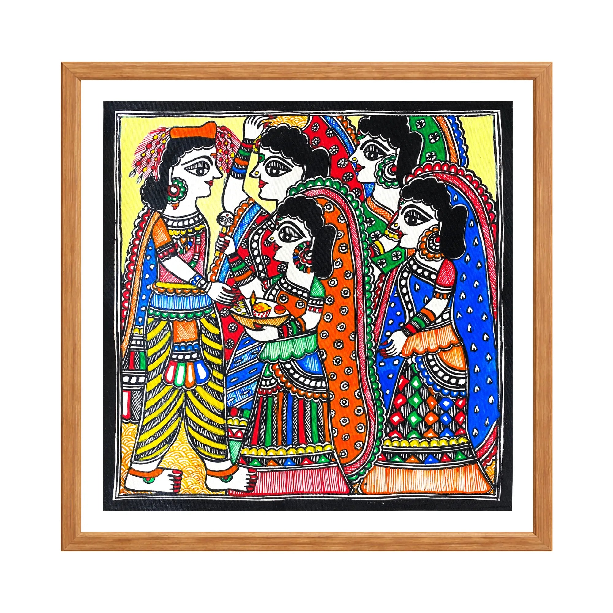 Madhubani painting Paricchavan Ceremony, handmade Mithila art wall decor, size 12 x 12 inch