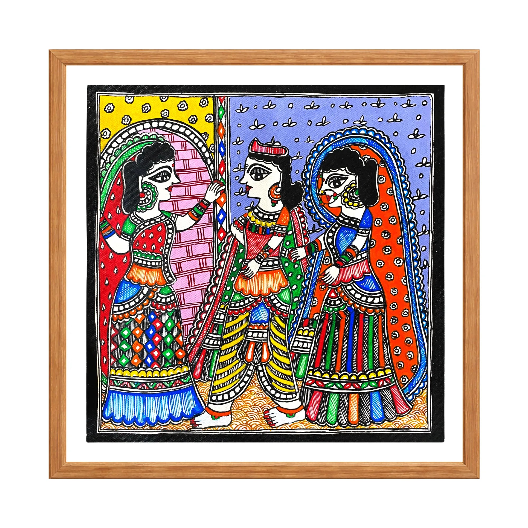Madhubani painting Dwar Chekai, handmade Mithila art wall decor, size 12 x 12 inch