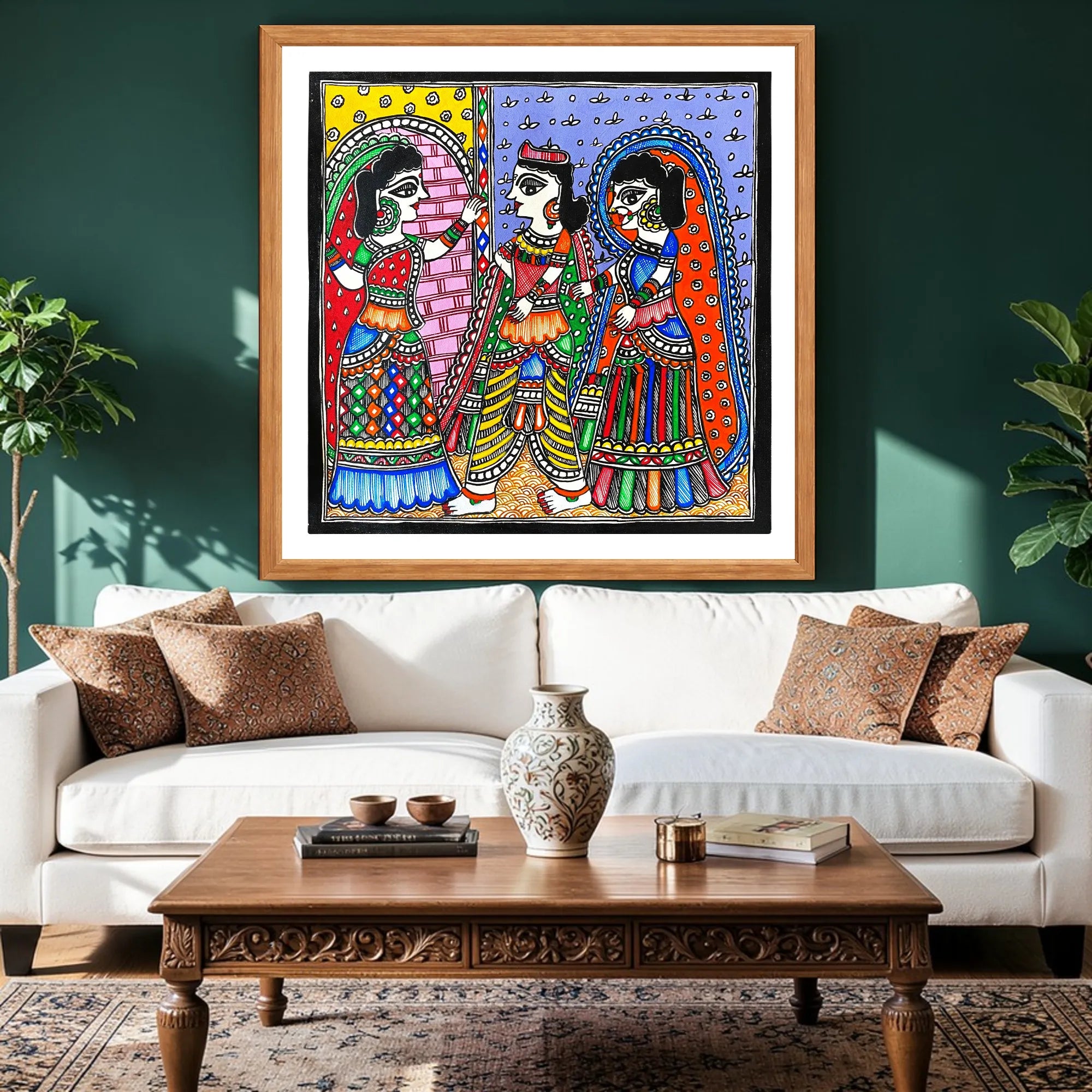 Dwar Chekai artwork above sofa