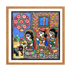 Madhubani painting Gauri Pooja, handmade Mithila art wall decor, size 12 x 12 inch