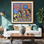 Gauri Pooja artwork above sofa