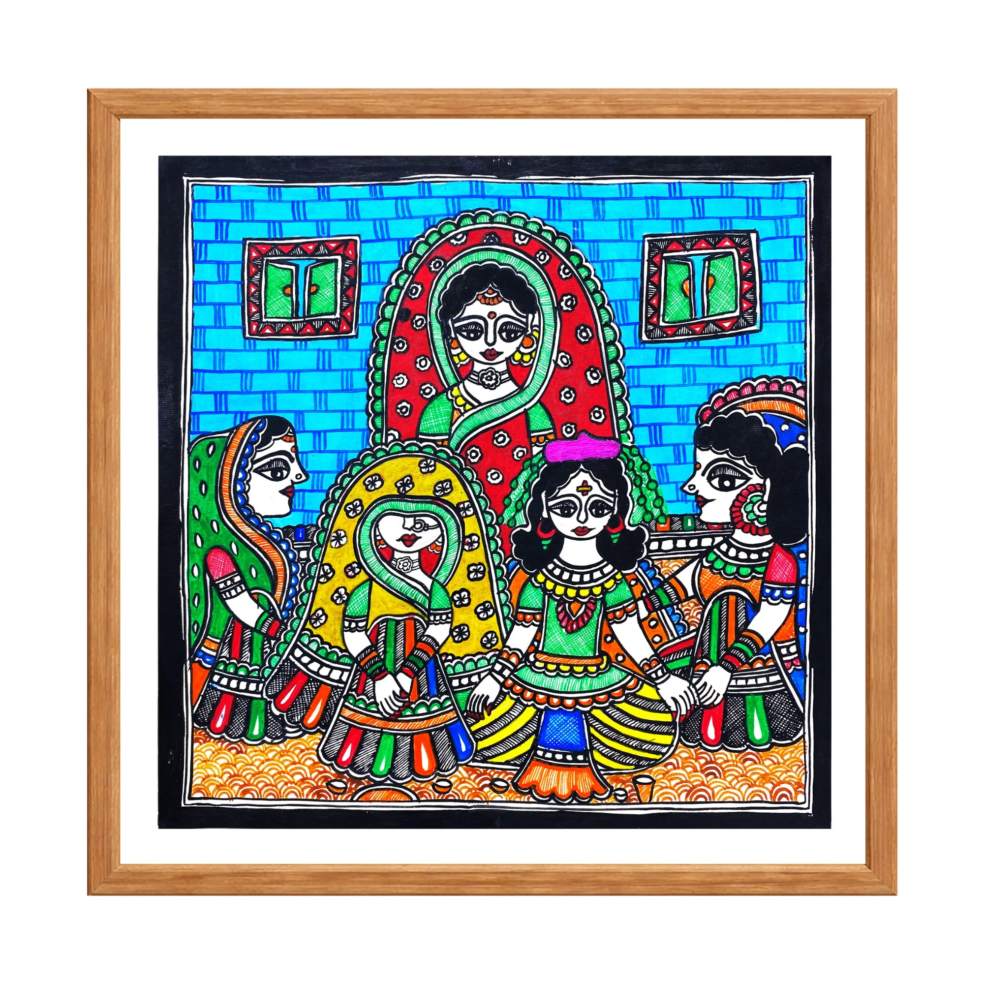 Madhubani painting Mohak Ritual, handmade Mithila art wall decor, size 12 x 12 inch