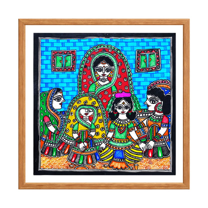 Madhubani painting Mohak Ritual, handmade Mithila art wall decor, size 12 x 12 inch
