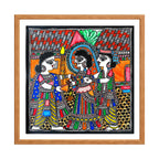 Madhubani painting Spreading Rice Puff, handmade Mithila art wall decor, size 12 x 12 inch