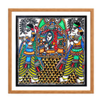 Madhubani painting Vidai Ritual, handmade Mithila art wall decor, size 12 x 12 inch