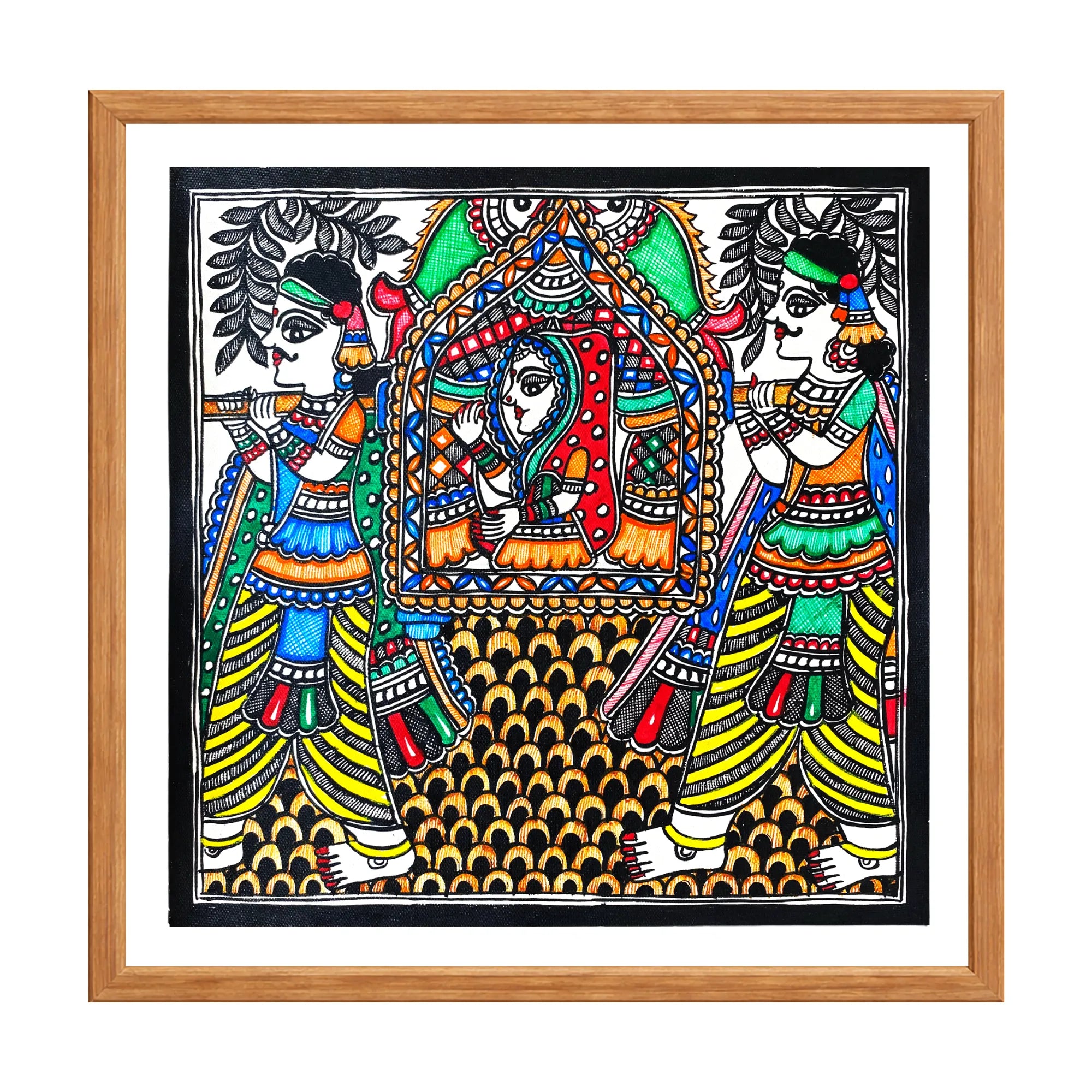 Madhubani painting Vidai Ritual, handmade Mithila art wall decor, size 12 x 12 inch