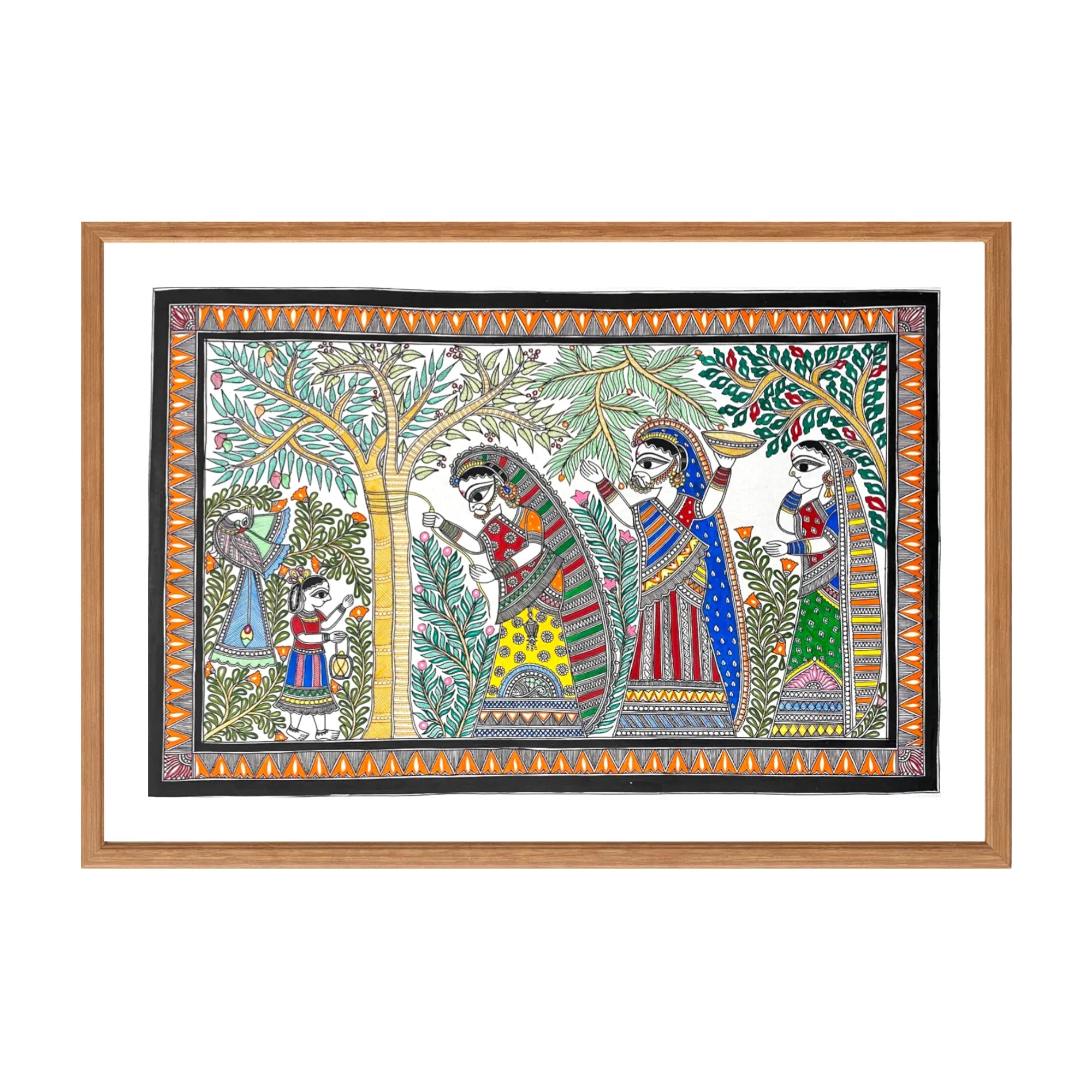 Madhubani painting Aambaboiya Ceremony, handmade Mithila art wall decor, size 15 x 22 inch