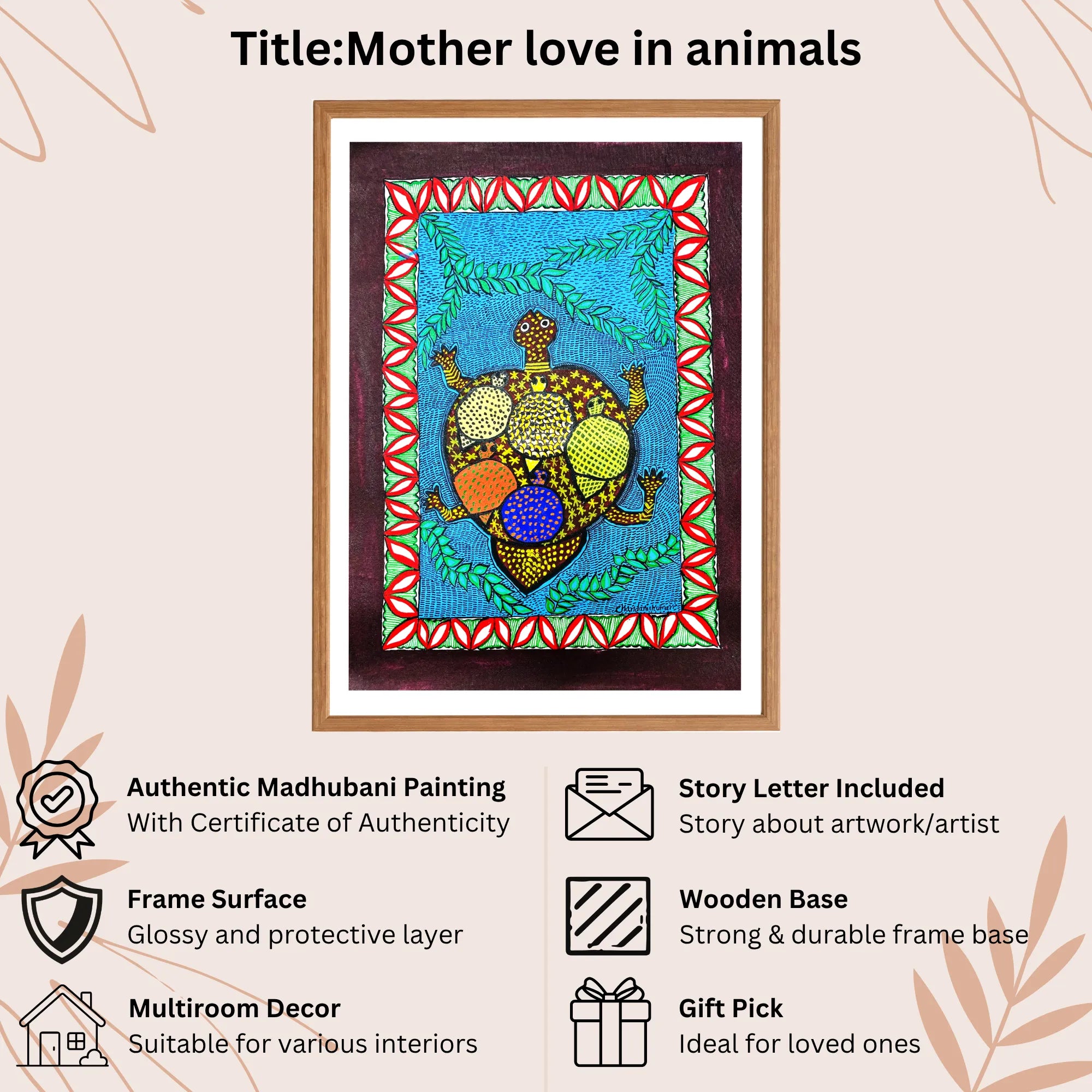 Mother Love Animals handmade painting authenticity certificate