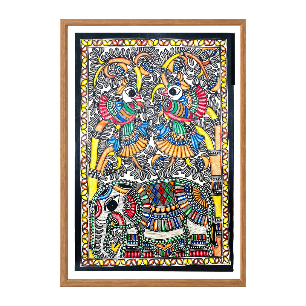 Madhubani painting Nature's Gift, handmade Mithila art wall decor, size 22 x 15 inch